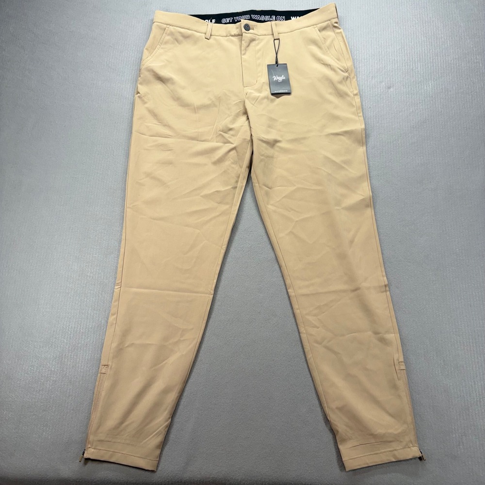 Waggle Golf Pants Mens 36x32 Tan Athletic Fit Stretch Ankle Zip Performance NWT